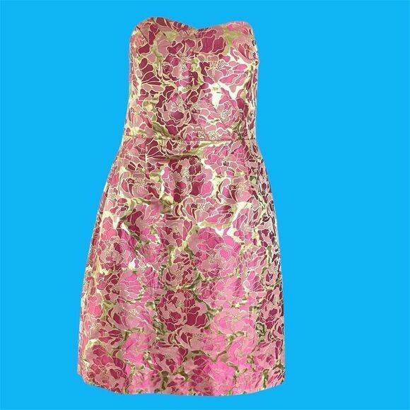 Lilly Pulitzer RAYA Dress Metallic Multi Pirates Bootyniere Jacquard Pink 8 - Picture 2 of 12